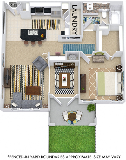 Floor plan for 1 bed, 1 bath, 823 sqft